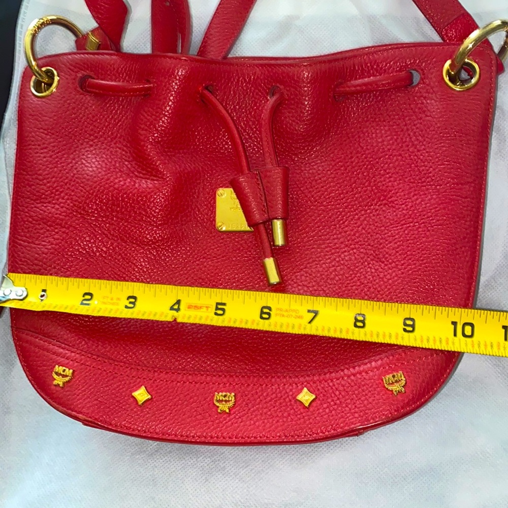 MCM Red Pebbled Leather Drawstring Bucket Shoulder Bag GUC ❤️‍🔥 w/ COA - Picture 12 of 12